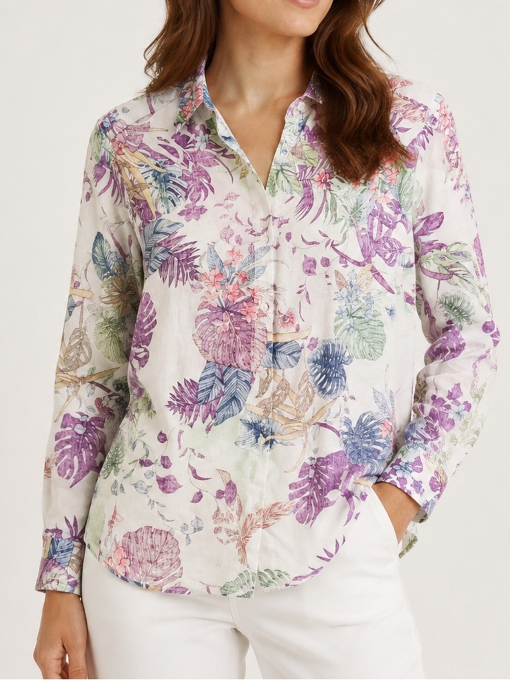 Tommy Bahama Linen Blend Tropical Floral Button Up Shirt